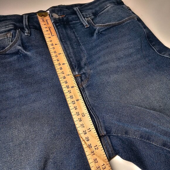 Good American Crop Raw Edge Skinny Jeans Distressed Blue Denim Womens 12/31 - Picture 12 of 16